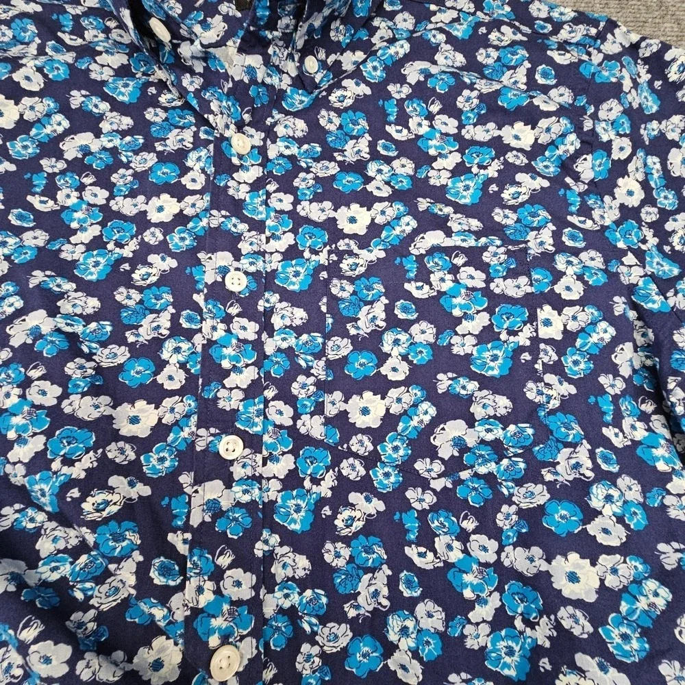 J. Crew Button Down Shirt Mens Medium M Blue Floral Short Sleeve A4776‎
